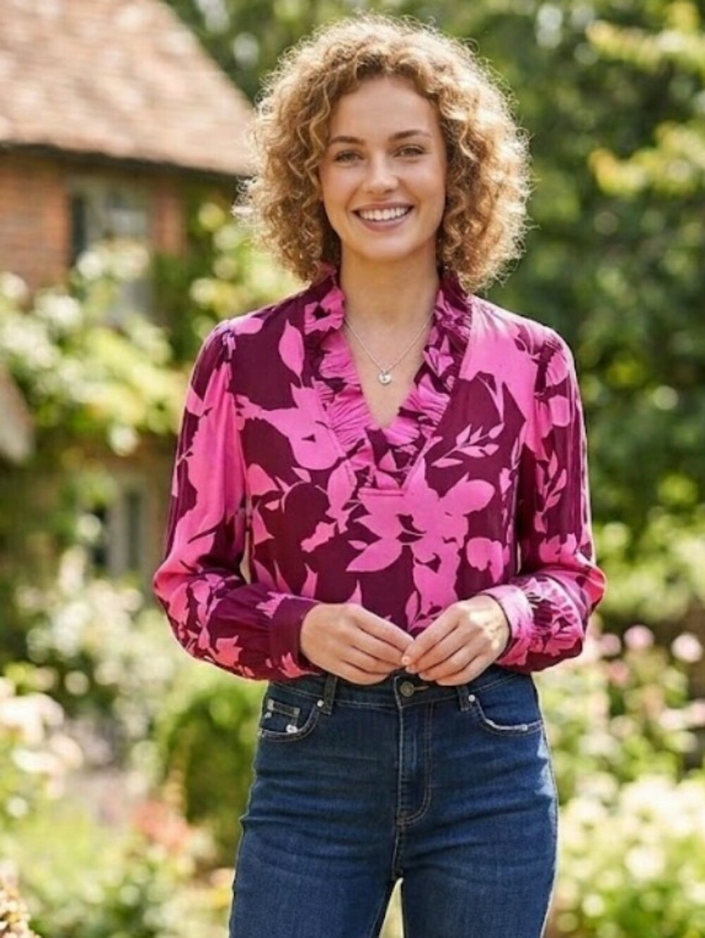Crown & Ivy Colorful Ruffled V- Neck Long Sleeve Blouse Size XL Petite